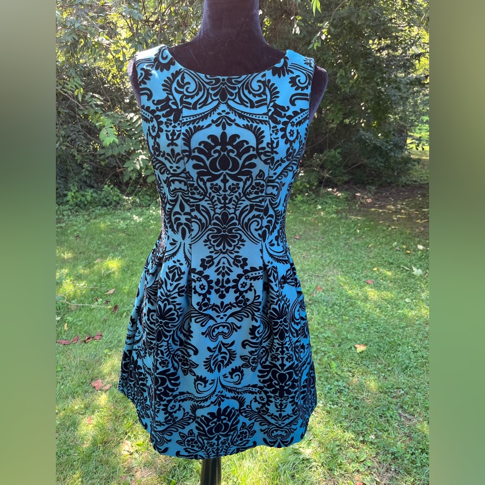 Danny & Nicole Teal and Black Floral Mini Dress